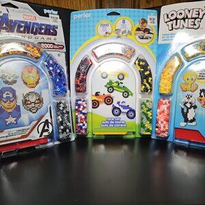 Lot of 3 Perler Fused Bead Kits Marvel Avengers Endgame Race Car LOONEY Tunes